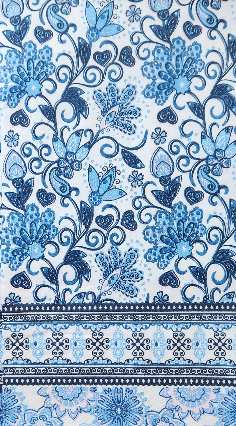 Whimsical Blue and White Floral Pattern Paper Dinner Napkin Etsy