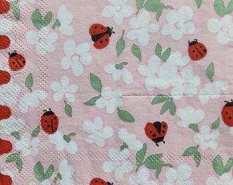 4x Ladybug Paper Napkin For Decoupage Set of 4