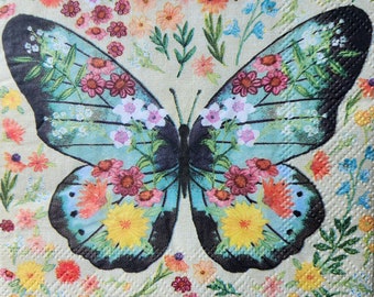 4x Vintage Butterfly Paper Napkin For Decoupage Set of 4