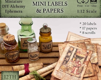 1:12 Miniature Printable Alchemist Labels, Papers and Scrolls