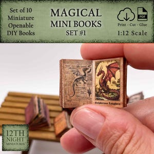 1:12 Druckbare Miniatur Magie Bücher - Set von 10