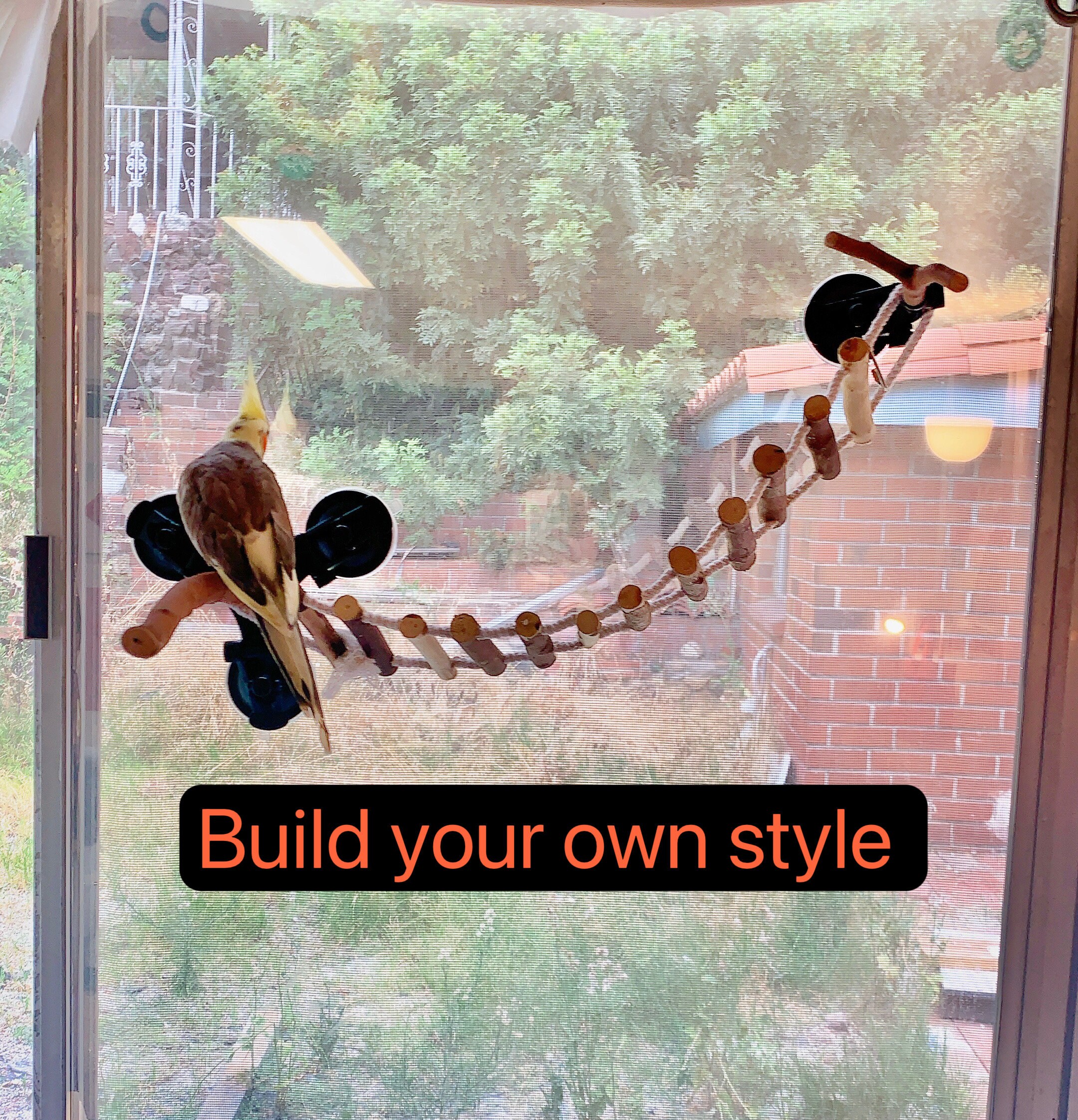 thumbnail image 2 of IEUDNS Suction Cup Wood Perch Toy Ladder Parrots Cage Perch Toy Bird Window/Bath/Car/Travel Perch Toys For Parakeet, Style B 2 of 9