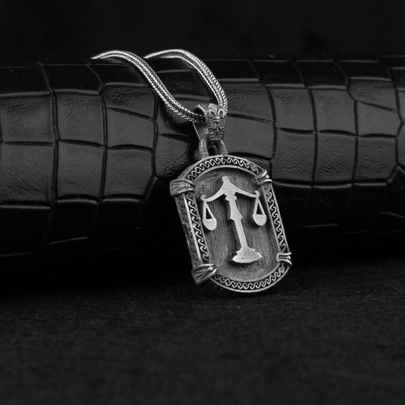 Scales of Justice Necklace Sterling Silver Pendant for Men Etsy