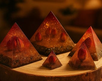 Resin Spiritual Pyramid with Natural Rose, Energy Protection, Holistic Decoration