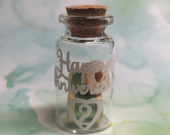 2nd Wedding Anniversary Miniature Wooden Cotton Reels in Tiny Keepsake Jar ~Thoughtful Gift