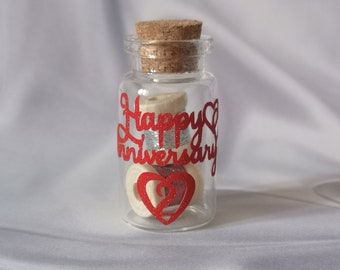 2nd Wedding Anniversary 'Cotton' Mini Keepsake Jar With 2 Tiny Reels with Red & Silver or Black Shimmery Thread ~ Last minute Gift