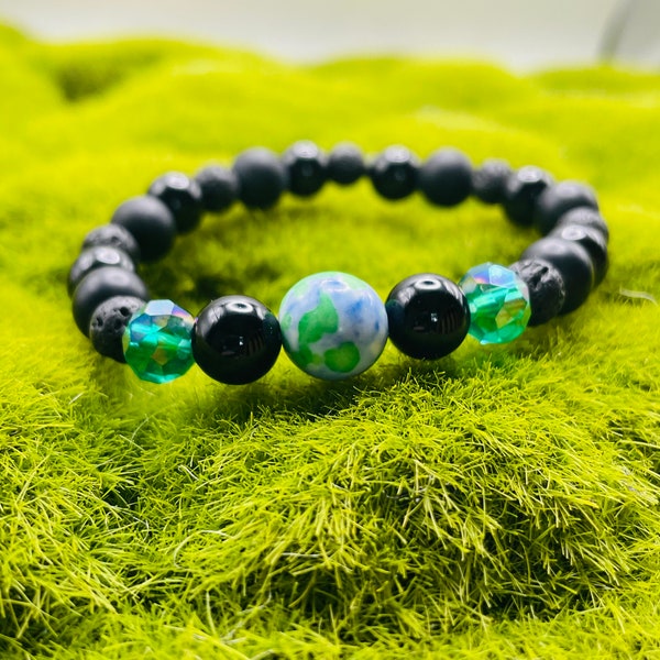 Mother Earth Bracelet, earth lover jewelry, earth day, earth beads, earth homemade, beaded bracelet, recycle re use