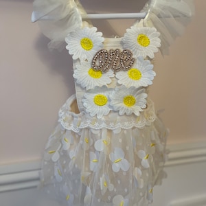 daisy floral 1st birthday romper dress with tutu- baby girl cake smash outfit