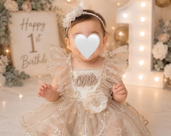 1st birthday fairy floral romper tutu outfit - baby girl cake smash photoshoot outfit