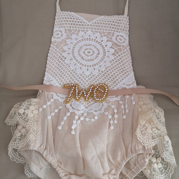 2nd birthday romper- complete with empellished sash- two year old