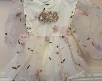 Robe tutu barboteuse florale 1er anniversaire - tenue fée 1er anniversaire - gâteau smash