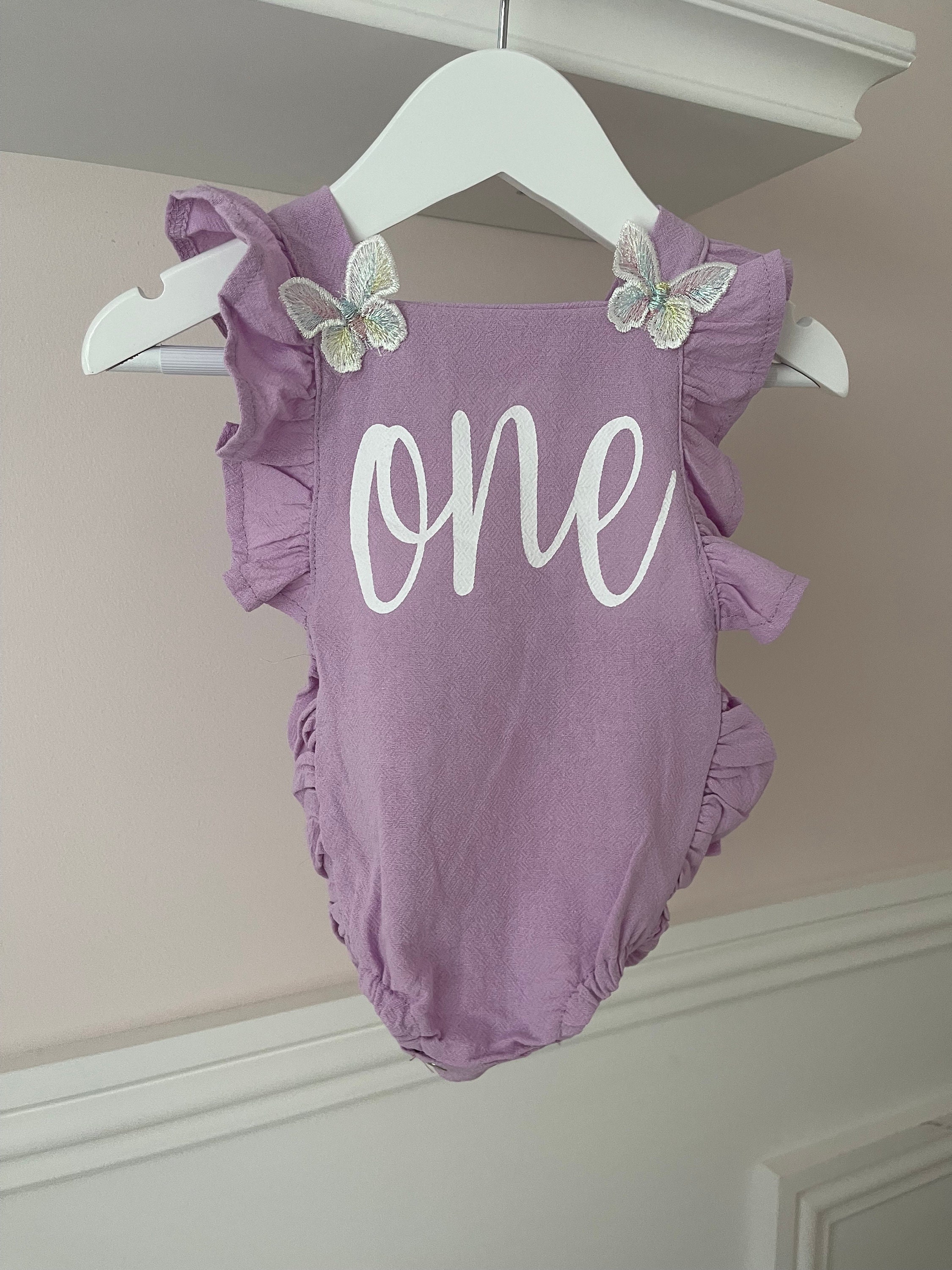 Lilac 1st Birthday Romper - Baby Girl Cake Smash Outfit with Bows or Butterflies