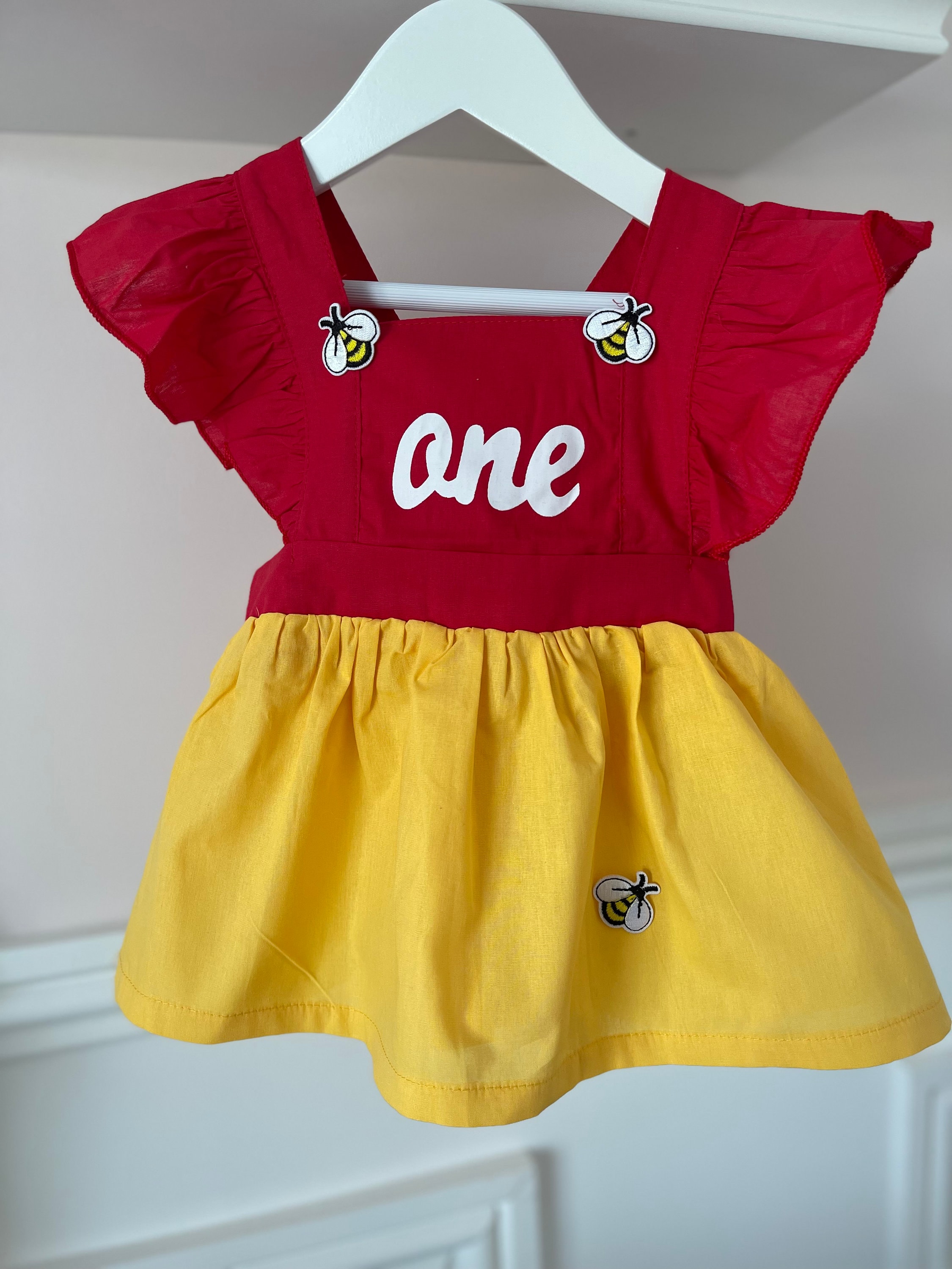 ONEhundred Acre wood Winnie the Pooh 1st birthday cakesmash photoshoot dress