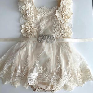 Vestido bohemio de tul para primer cumpleaños, con detalle de encaje y faja con diamantes de imitación "ONE" - atuendo para ocasiones especiales - smash cake, niña de las flores, bautizo
