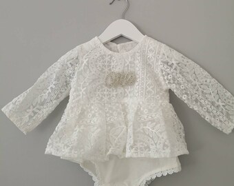 1st birthday - Boho style- lace romper with tutu- rhinestone one- special occasion