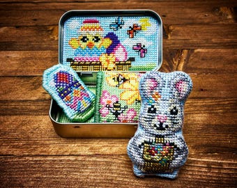 Altoids Tin Insert Easter Bunny  - Cross Stitch Pattern Embroidery Spring Chick Eggs Altoid Cute Toy PDF (Not a Finished Item or Kit!)