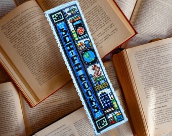 Sci-Fi Books - Bookmark Pattern Cross Stitch Embroidery Science Fiction Space UFO Alien Robot ET Digital Download PDF (Not a Finished Item!)