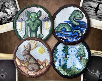 Cryptid Patch Pattern Pack - Ogopogo & Friends - Cross Stitch Alien Embroidery Jackalope Digital Download PDF (Not a Finished Item!!)