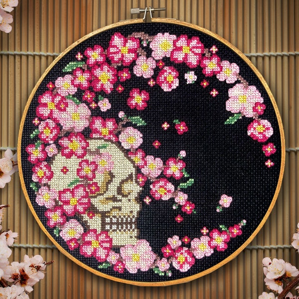 Death in Spring - Cross Stitch Pattern Embroidery Flowers Floral Skull Skeleton Digital Download PDF (Not a Finished Item!)
