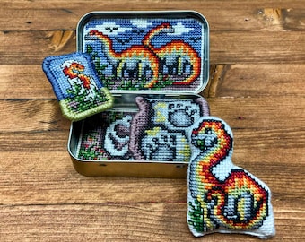 Altoids Tin Insert Brachiosaurus Dinosaur - Cross Stitch Pattern Embroidery Jurassic Movie Monster PDF (Not a Finished Item or Kit!)