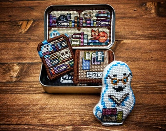 Altoids Tin Insert Haunted Bookshop - Cross Stitch Pattern Embroidery Halloween Books Mystery True Crime PDF (Not a Finished Item or Kit!)