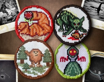 Cryptid Patch Pattern Pack - Bigfoot & Friends - Cross Stitch Embroidery Chupacabra Flatwoods Monster Digital PDF (Not a Finished Item!)