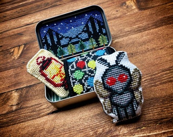 Altoids Tin Insert Mothman - Cross Stitch Pattern Embroidery Cryptid Point Pleasant Bridge Monster Moth Man PDF (Not a Finished Item or Kit)