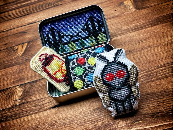 Altoids Tin Insert Mothman - Cross Stitch Pattern Embroidery Cryptid Point Pleasant Bridge Monster Moth Man PDF (Not a Finished Item or Kit)