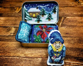 Altoids Tin Insert Winter Gnome - Cross Stitch Pattern Embroidery Christmas Gnome Yule Snowflake Toy PDF (Not a Finished Item or Kit!)