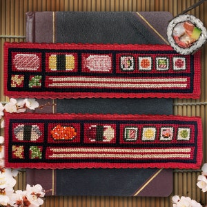 Sushi Bento Box Set Bookmark Pattern Cross Stitch Embroidery Japanese Food Digital Download PDF Not a Finished Item imagem 1