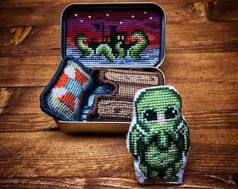 Altoids Tin Baby Cthulhu - Cross Stitch Pattern Embroidery Cryptid Eldritch Horror Kraken Toy Cute PDF (Not a Finished Item or Kit!)