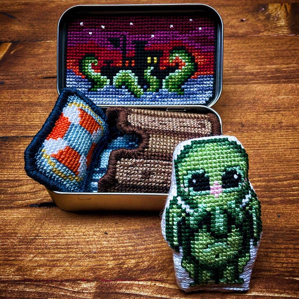 Altoids Tin Baby Cthulhu - Cross Stitch Pattern Embroidery Cryptid Eldritch Horror Kraken Toy Cute PDF (Not a Finished Item or Kit!)