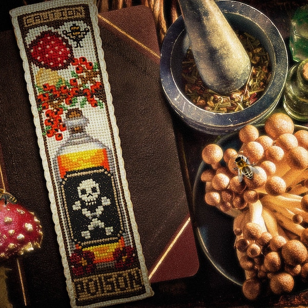 Bittersweet Poison Bottle - Bookmark Pattern Cross Stitch Embroidery Gothic Macabre True Crime Digital Download PDF (Not a Finished Item!)