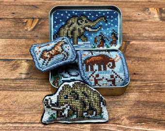 Altoids Tin Insert Woolly Mammoth - Cross Stitch Pattern Embroidery Cave Painting Ice Age Art Caveman Fossil PDF Not a Finished Item or Kit!