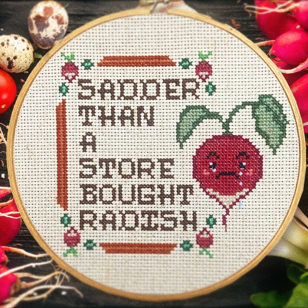 Sad Radish - Cross Stitch Pattern Embroidery Southern Saying Farmer Country American Rustic Digital Download PDF (Not a Finished Item!)