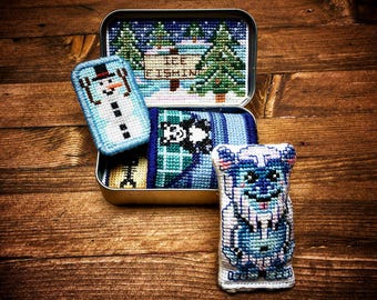 Altoids Tin Insert Yeti - Cross Stitch Pattern Embroidery Cryptid Christmas Snow Ice Fishing Cute Toy PDF (Not a Finished Item or Kit!)