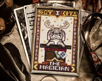 The Magician Jackalope Tarot - Cross Stitch Pattern Embroidery Cryptid Goth Witchy Halloween PDF (Not a Finished Item!)