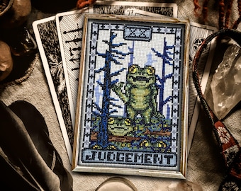 Judgement Loveland Frogman Tarot - Cross Stitch Pattern Embroidery Cryptid Swamp PDF (Not a Finished Item!)