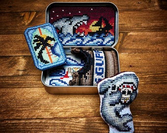Altoids Tin Insert Shark Attack - Cross Stitch Pattern Embroidery Jaws Shark Week Horror Movie Monster PDF (Not a Finished Item or Kit!)