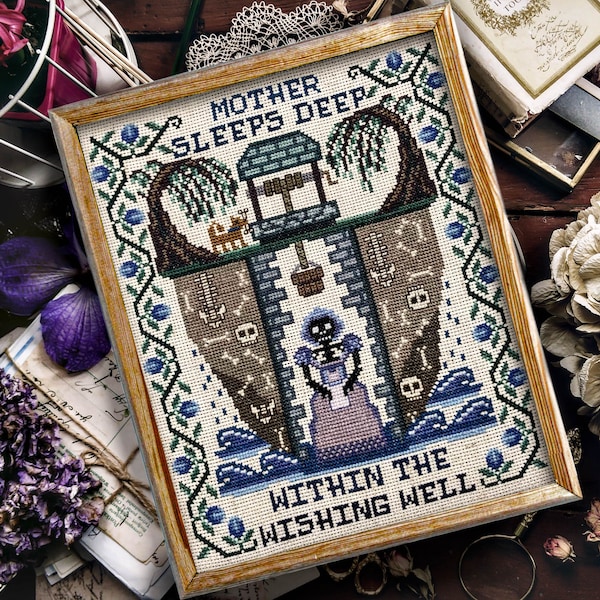 Mother Sleeps Sampler - Cross Stitch Pattern Embroidery Goth Victorian Murder Mystery True Crime PDF (Not a Finished Item!)