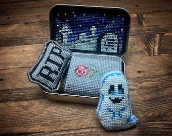 Altoids Tin Pocket Ghost - Cross Stitch Pattern Embroidery Goth Spooky Murder Mystery True Crime Halloween PDF (Not a Finished Item or Kit!)