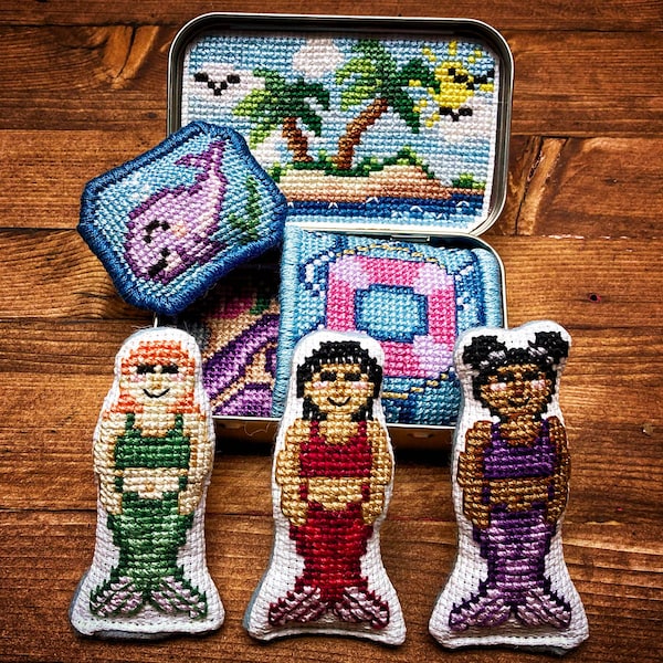 Altoids Tin Mermaid - Cross Stitch Pattern Embroidery Mermaid Nautical Whale Lifebuoy Maritime Tropical Toy PDF (Not a Finished Item or Kit!