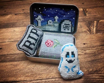 Altoids Tin Insert Ghost - Cross Stitch Pattern Embroidery Halloween Goth Spooky Murder Mystery True Crime PDF (Not a Finished Item or Kit!)