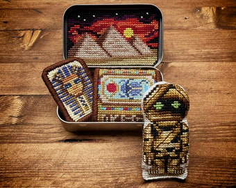 Altoids Tin Mummy Movie Monster - Cross Stitch Pattern Embroidery Egypt Halloween Tomb Pyramids Horror Toy PDF (Not a Finished Item or Kit!)