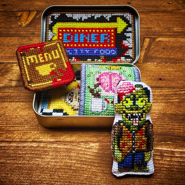 Altoids Tin Insert Zombie - Cross Stitch Pattern Embroidery Halloween Horror Movie Monster Diner Undead PDF (Not a Finished Item or Kit!)