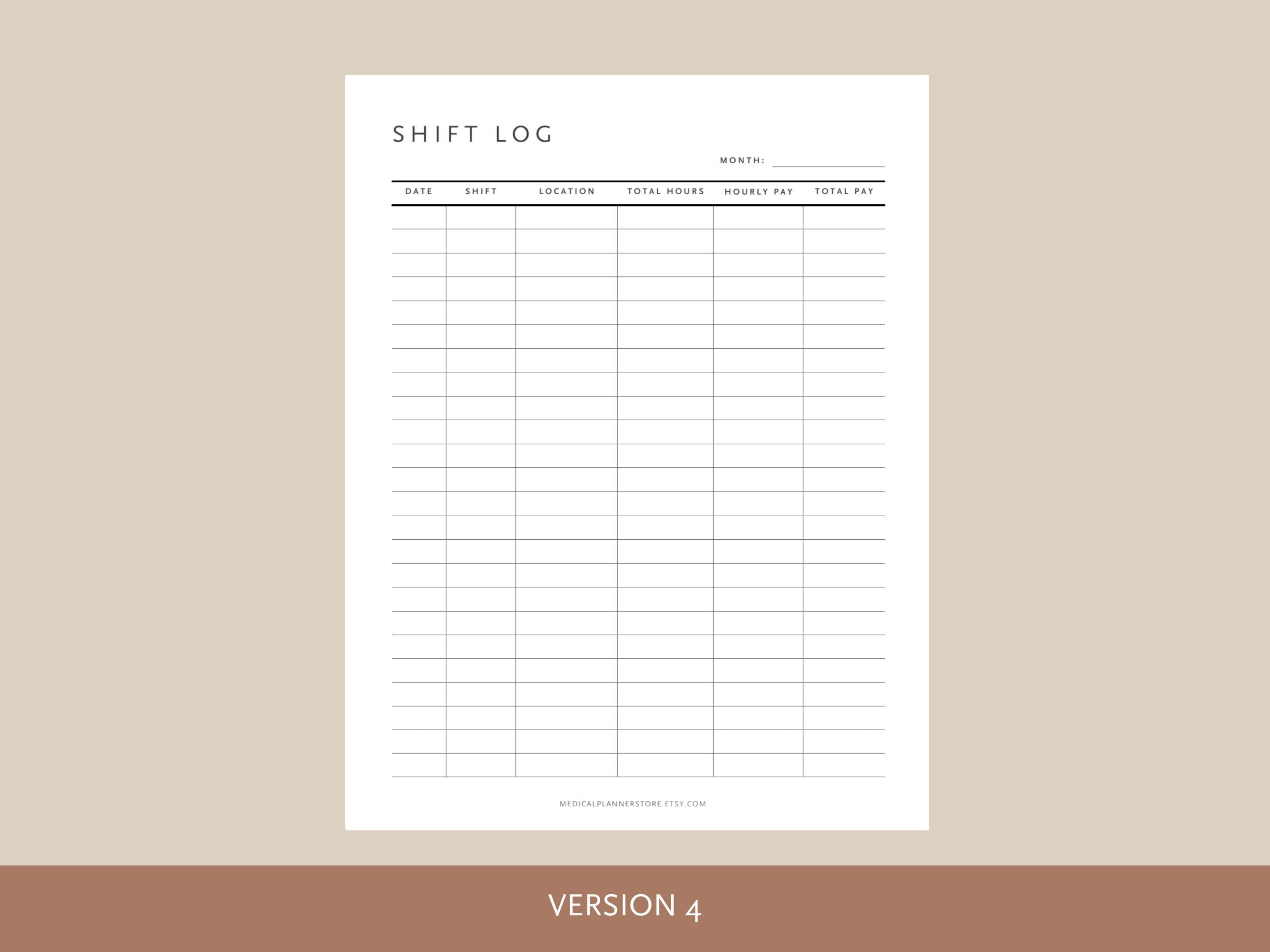 Shift Pass Down Worksheet.pdf Shift Log Printable Template Nurse Doctor Work Schedule Tracker Work ...