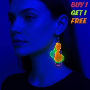 Glow in the Dark Neon Earrings – Modern Statement Jewelry, Festival Rave Earrings, Bold Lightweight Acrylic Earrings, Futuristic Gift