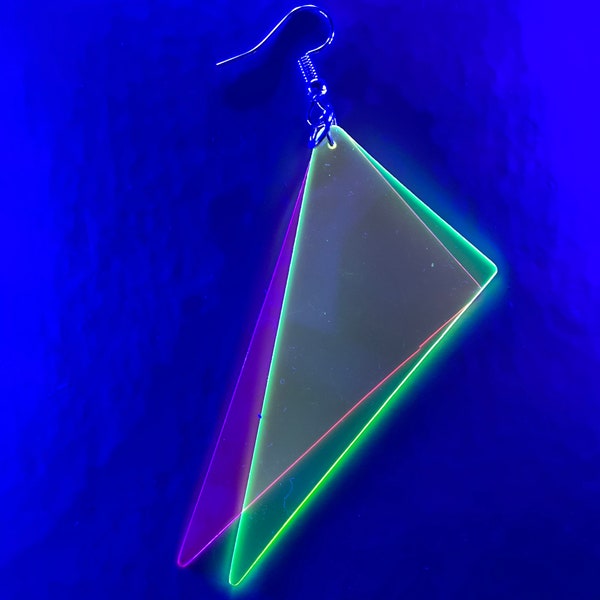 Cool Earring, Glow In the Dark Accessories, Neon Earring, Neon Light, Funny Earring, Disco Earring, Pink Triangle, Bday Gift For Her, Light