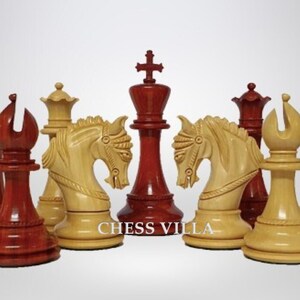 The King Arthur Series Luxury Staunton Chess Pieces Only Set- 4.5&quot; King Size- Triple Weighted Bud Rosewood