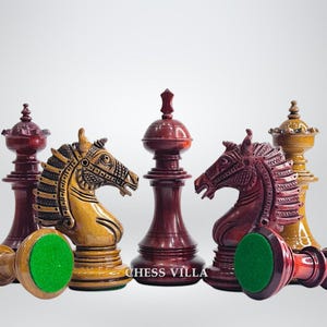 The Sikh Empire Series Handmade Luxury Chess Pieces Only Set - Triple Weighted Lacquered Distress Antiqued Boxwood & Bud Rosewood- 4.5&quot; King